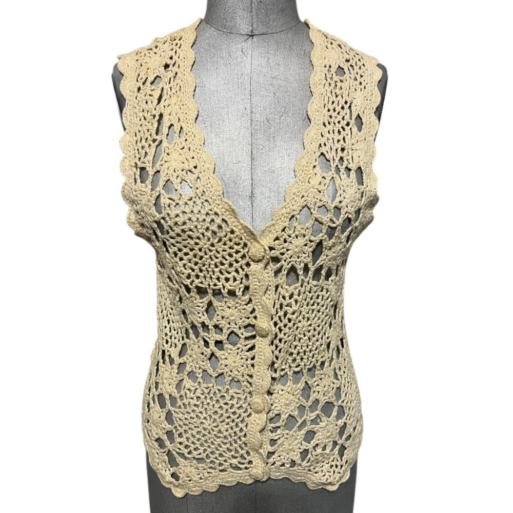 Nuggets Crochet Lace Fitted Vest - Cream Size L Chest
